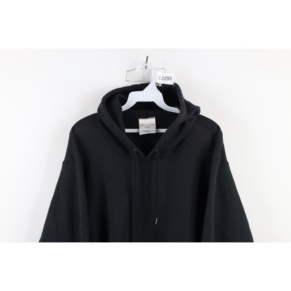 Vintage 90s Streetwear Mens Size Medium Faded Blank Hoodie Sweatshirt Black - Picture 2 of 10